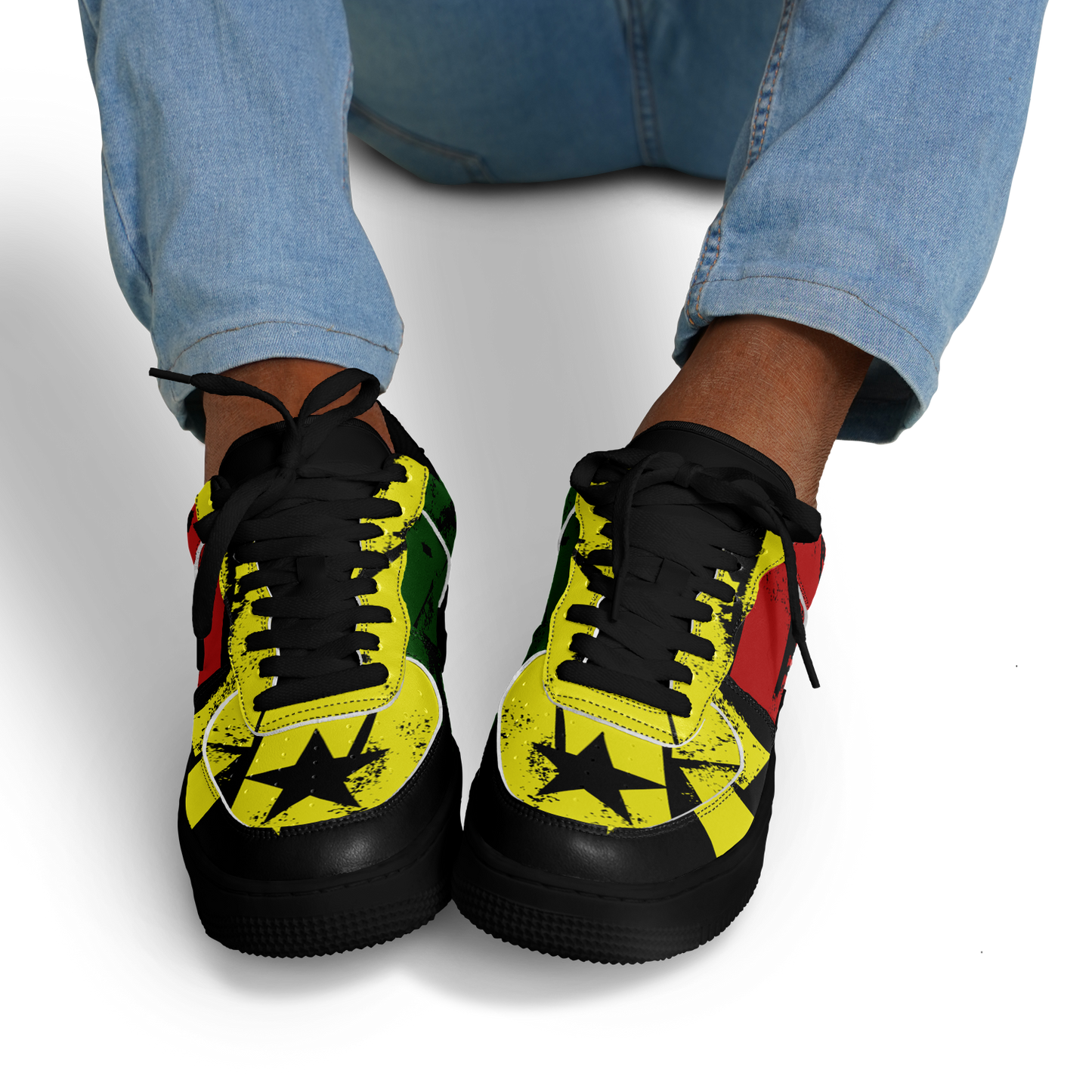 Men's Red Yellow Green and Black Stars Pattern All Over Print Urban Peak High Top Shoes