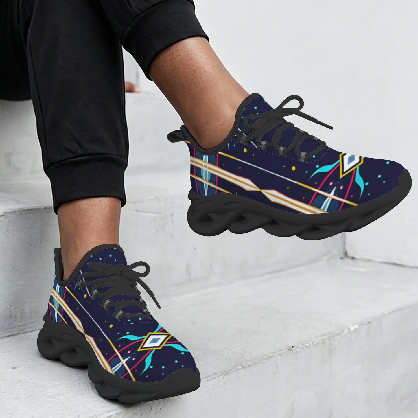 Women's Abstract Neon Geometry Pattern All Over Print Twisted Sole Sneakers