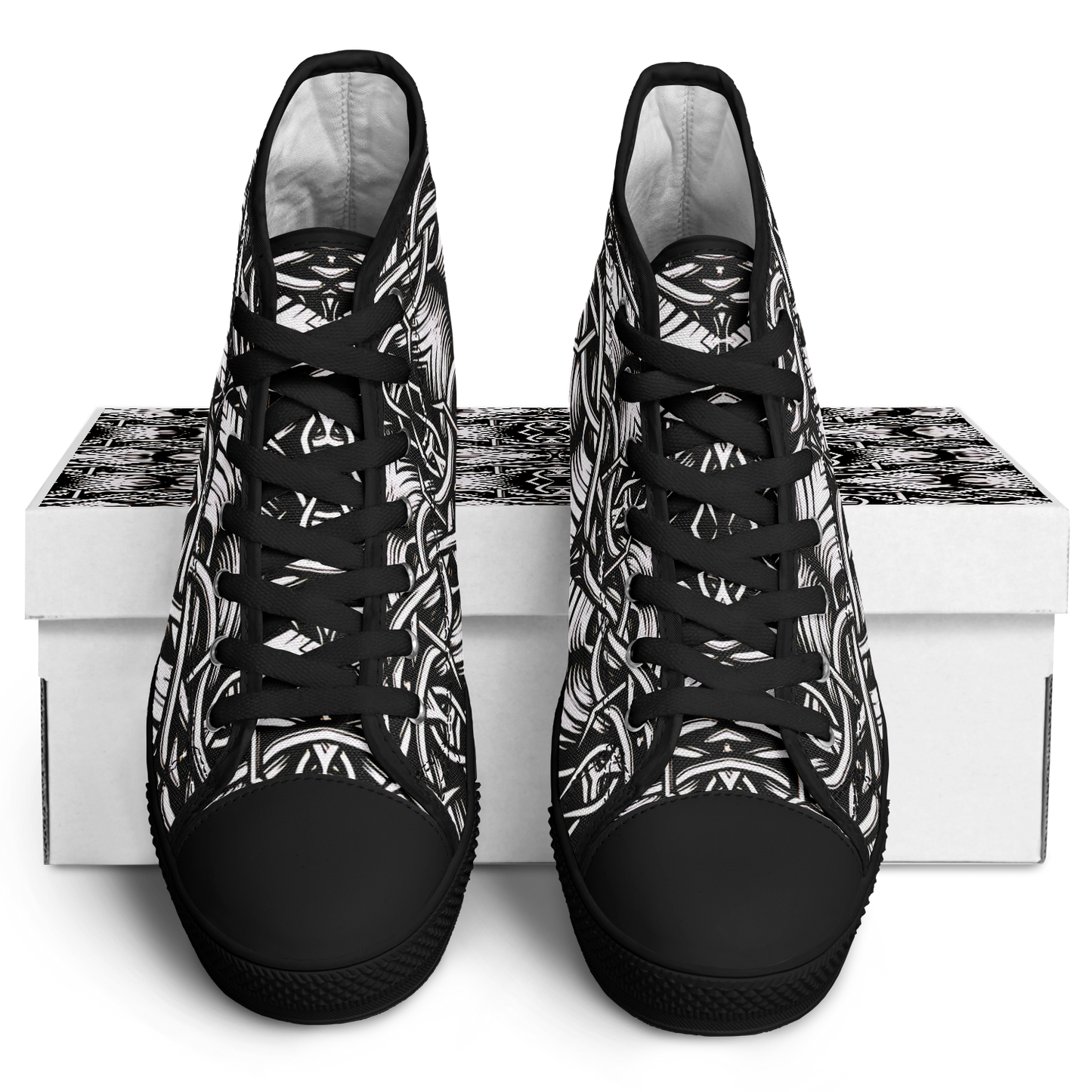 Women’s Black Intricate Silver Chain Tattoo Pattern High Urban Peak High Top Shoes