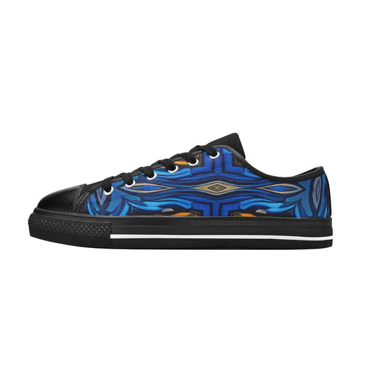 Women's Bold Blue & Gold Abstract Pattern All-Over Print Low Top Canvas Shoes