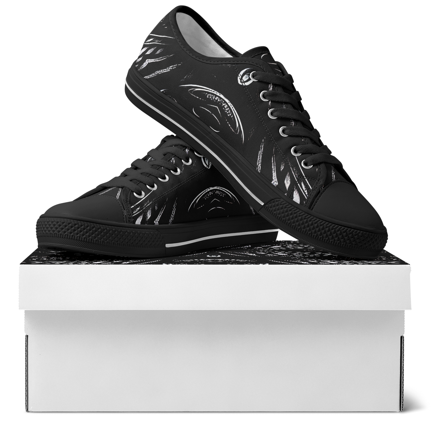 Men's Black & White Geometric All-Over Print Urban Peak Low Shoes