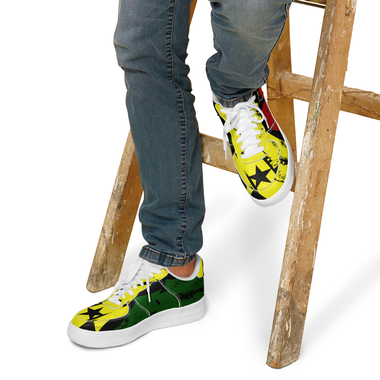 Men's Red Yellow Green and Black Stars Pattern All Over Print Urban Peak High Top Shoes