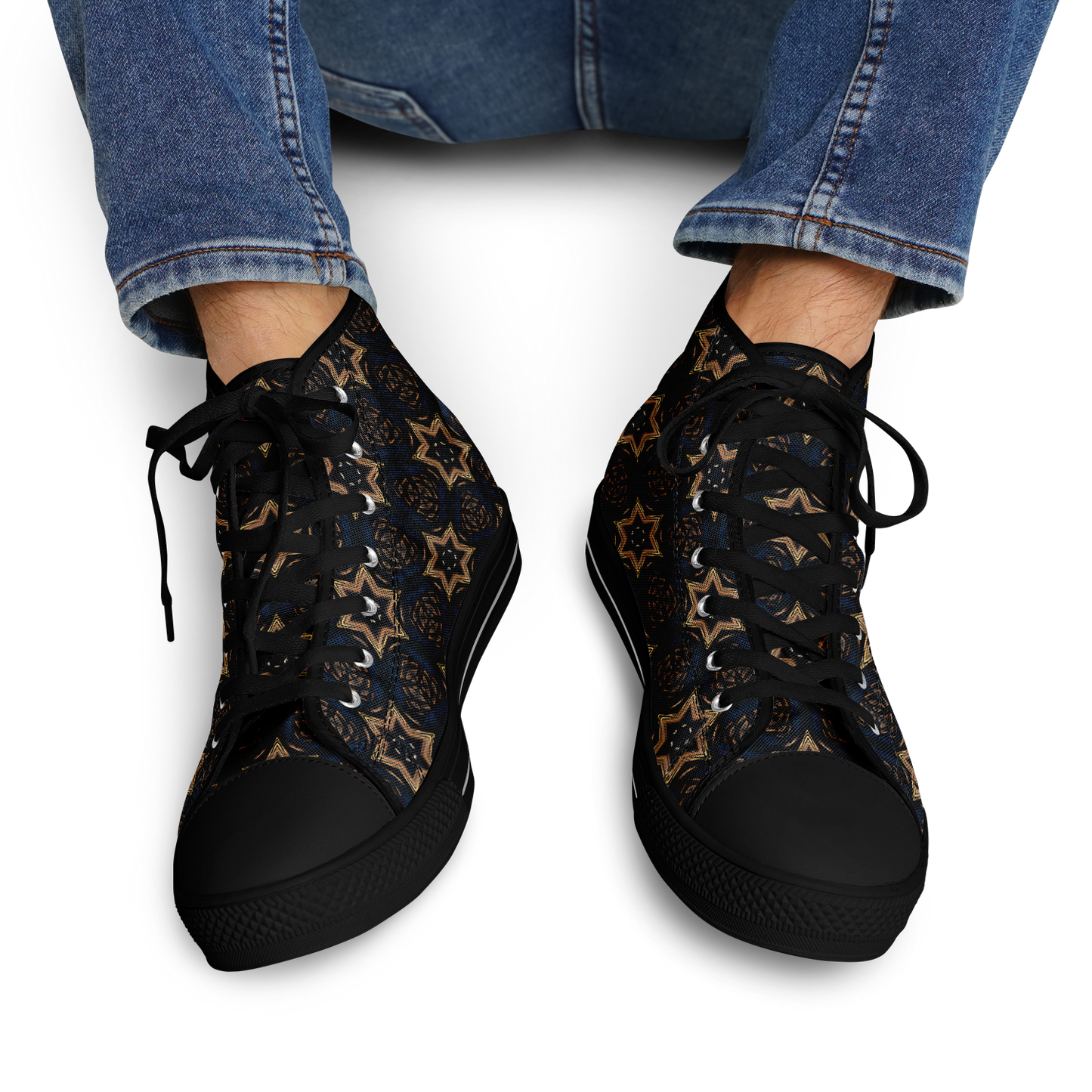 Men's Geometric Floral Pattern in Black & Brown Urban Peak High Top Shoes