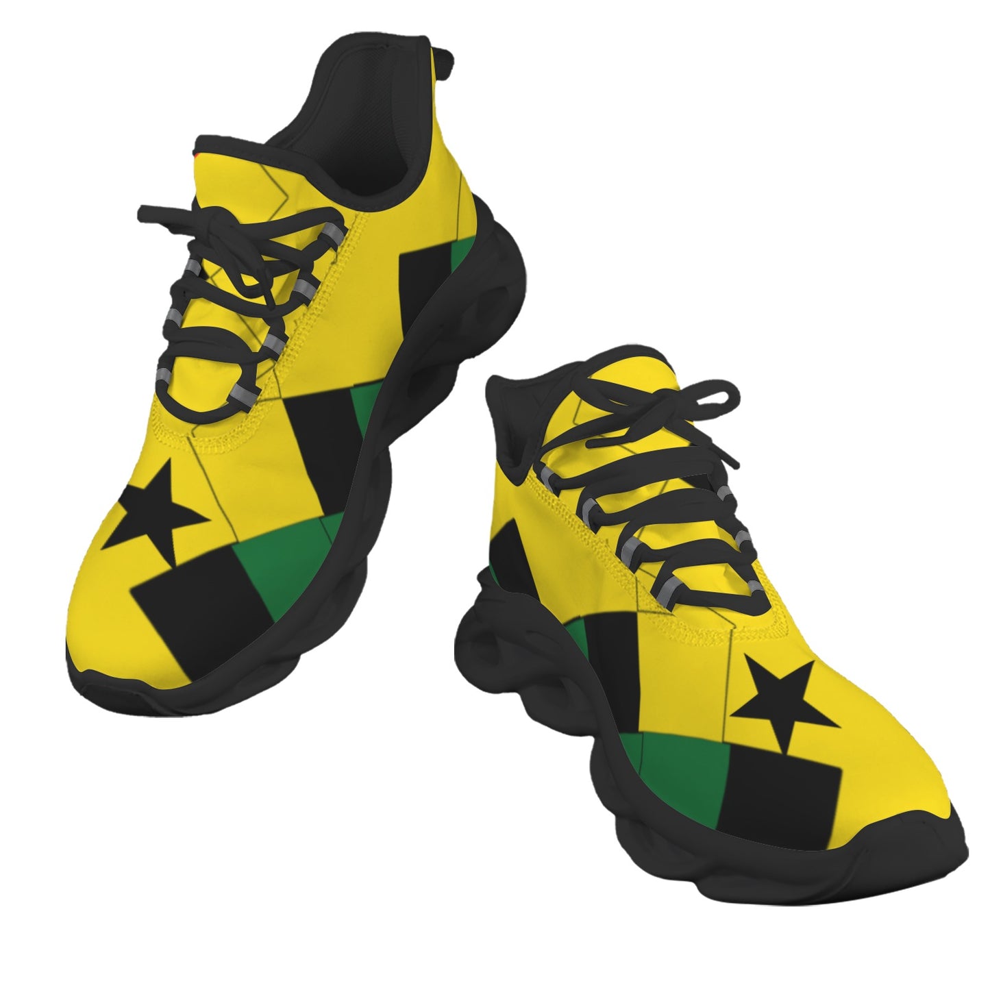 Men's Red Yellow Green and Black Stars Pattern All Over Print Twisted Sole Sneakers