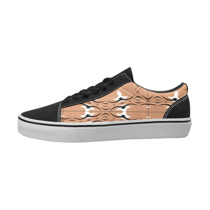 Women's Desert Tan Ikat Pattern Low Top Skateboarding Shoe.