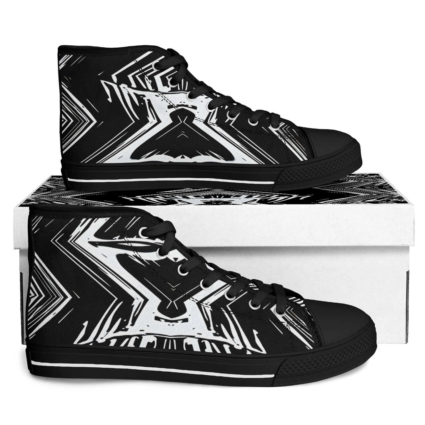 Men's Black & White Kaleidoscope Pattern All Over Print Urban Peak High Top Shoes