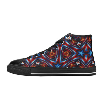 Men's Patriotic Red White Blue Geometric All Over Print Classic High Top Canvas Shoes.