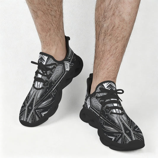 Men's Black & Silver Symmetry Pattern All-Over Print Twisted Sole Sneakers
