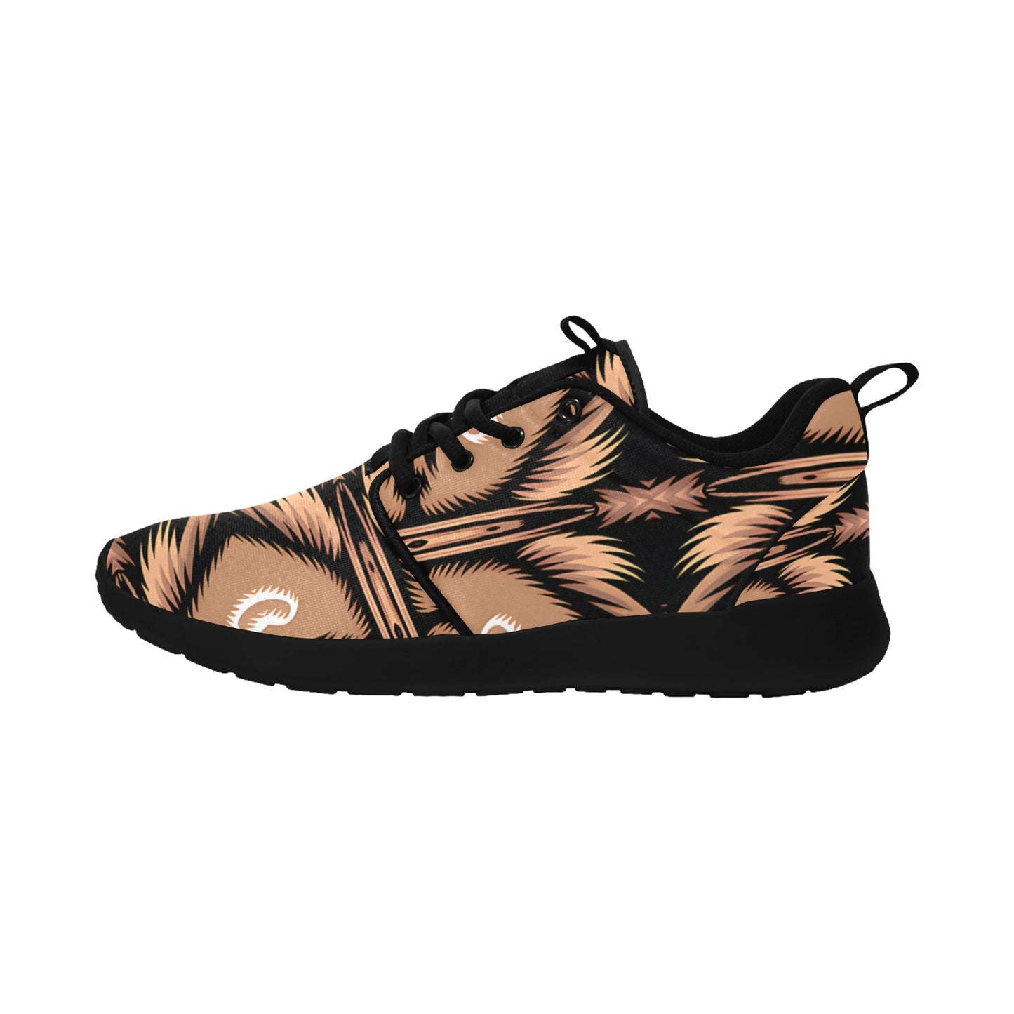 Men's Brown Geometric Pattern All-Over Print Men's Pull Loop Sneakers (Model 02001)