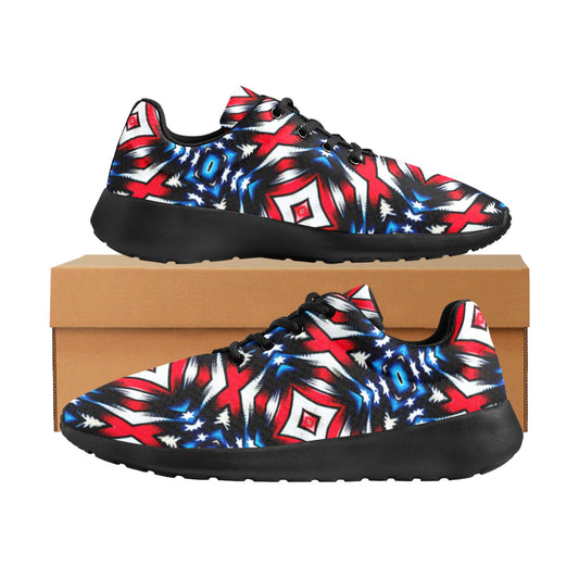 Women's Red White Blue Geometric Pattern All-Over Print  Athletic Shoes