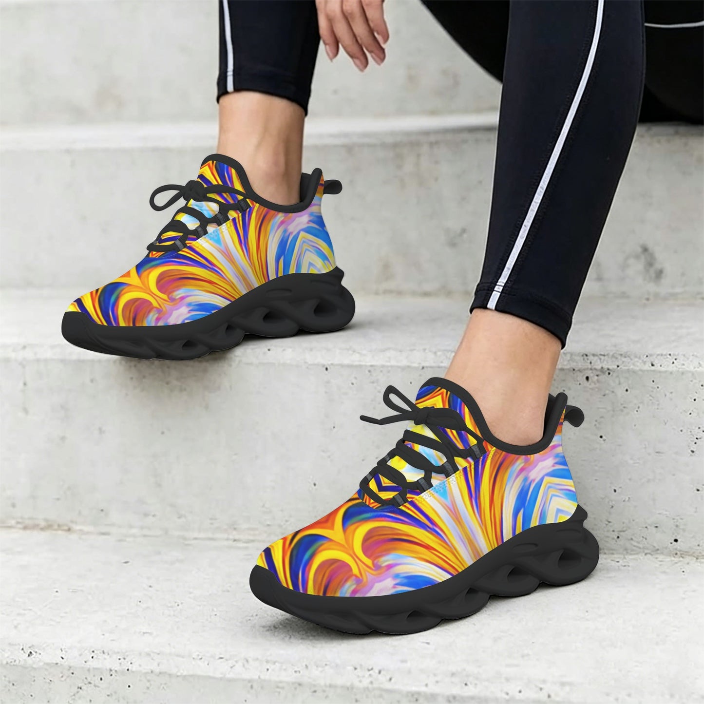 Women's Vibrant Abstract Art All-Over Print Twisted Sole Sneakers