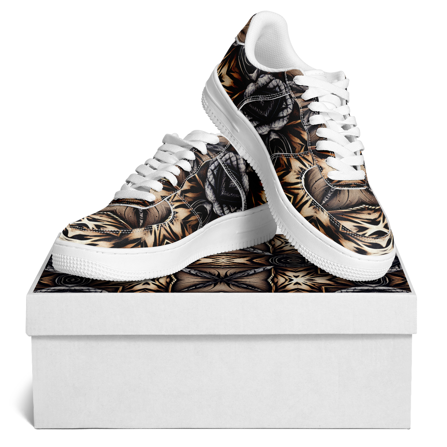 Women's Geometric Kaleidoscope Brown Pattern All Over Print Core Low Shoes