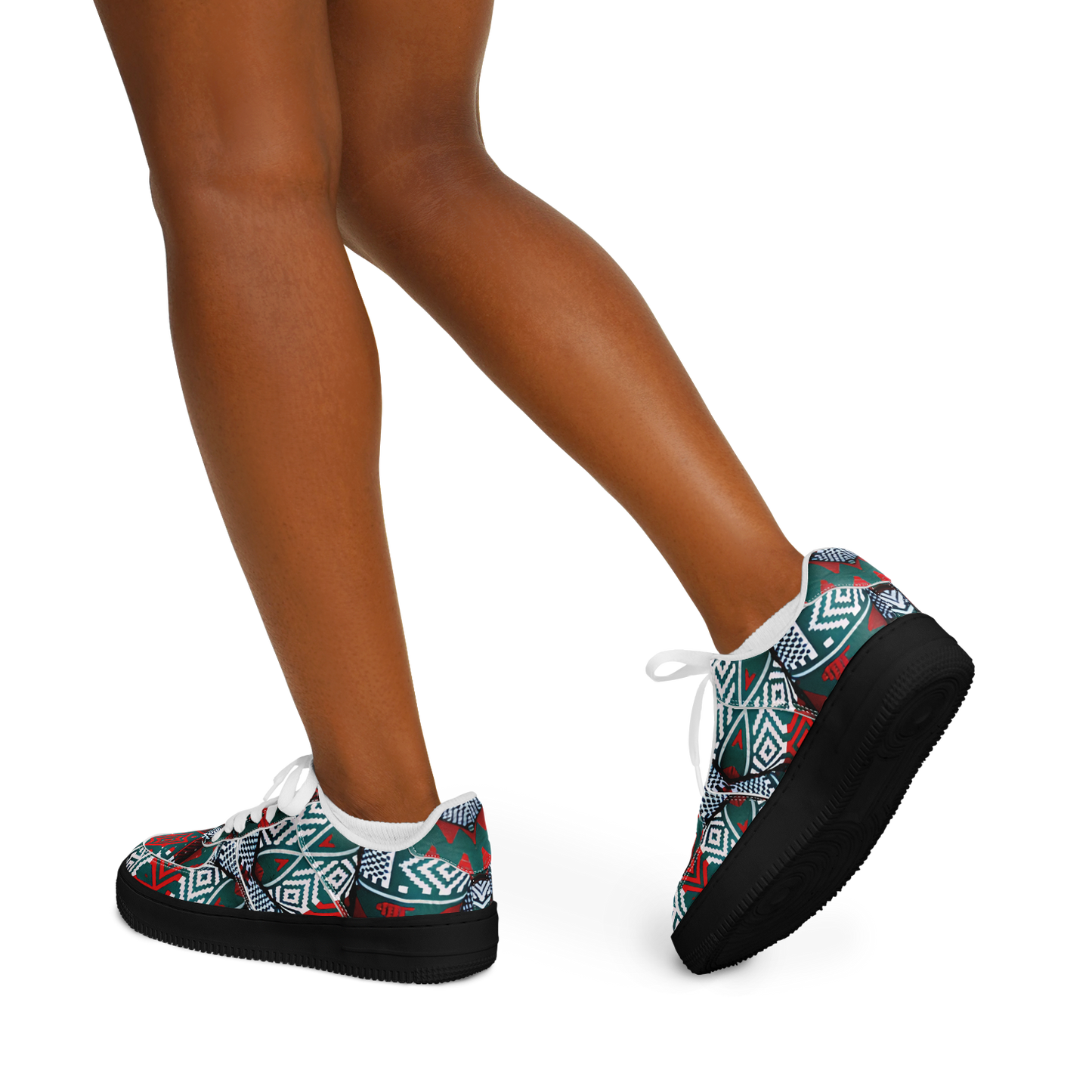 Women's Red & Teal Aztec Geo Pattern All-Over Print Core Low Shoes