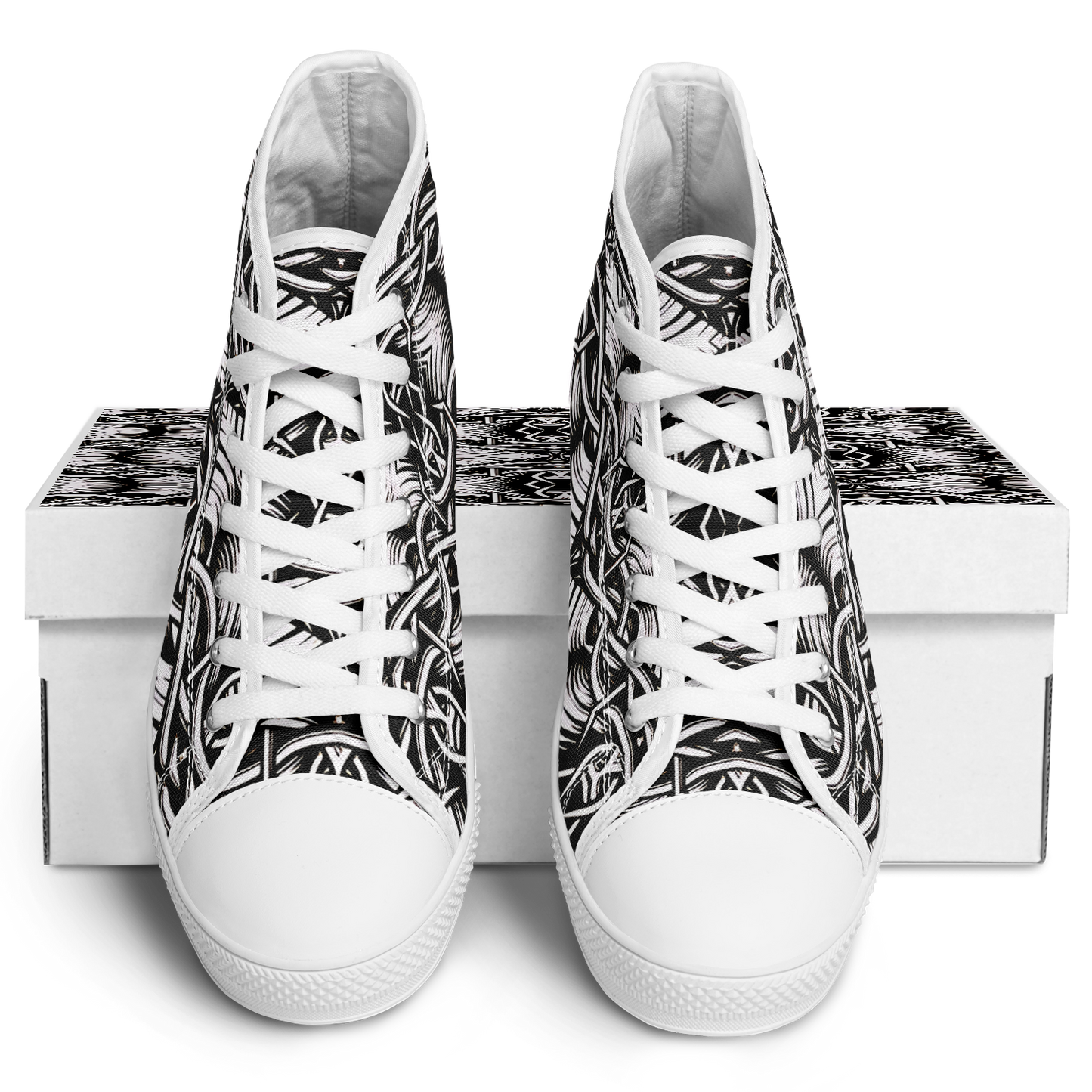 Women’s Black Intricate Silver Chain Tattoo Pattern High Urban Peak High Top Shoes