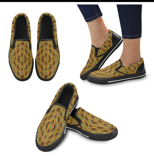 Women's Bold African Kente Inspired Pattern Slip-on Canvas Shoes