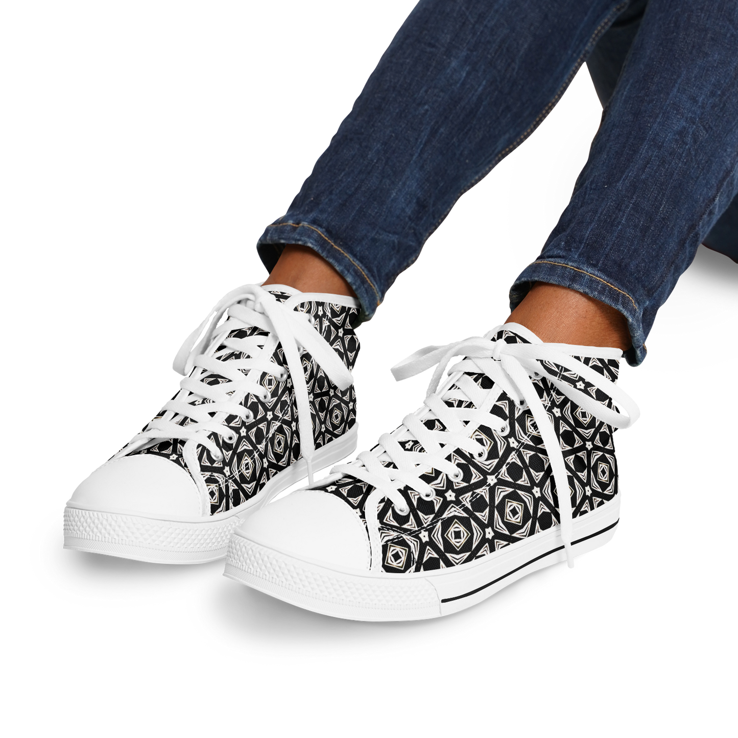 Women's Black Geometric Pattern Urban Peak High Top Shoes