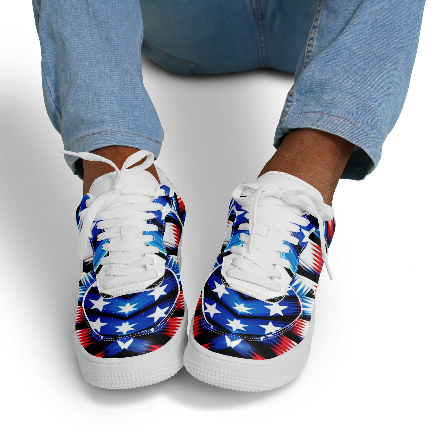 Men's Red White Blue Geometric Pattern All-Over Print Core Low Shoes