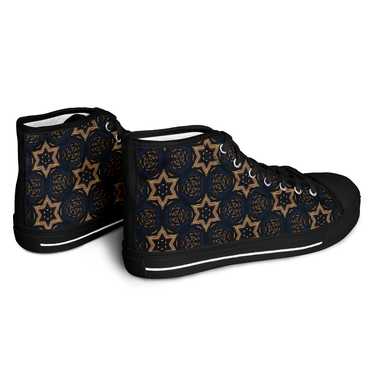 Men's Geometric Floral Pattern in Black & Brown Urban Peak High Top Shoes