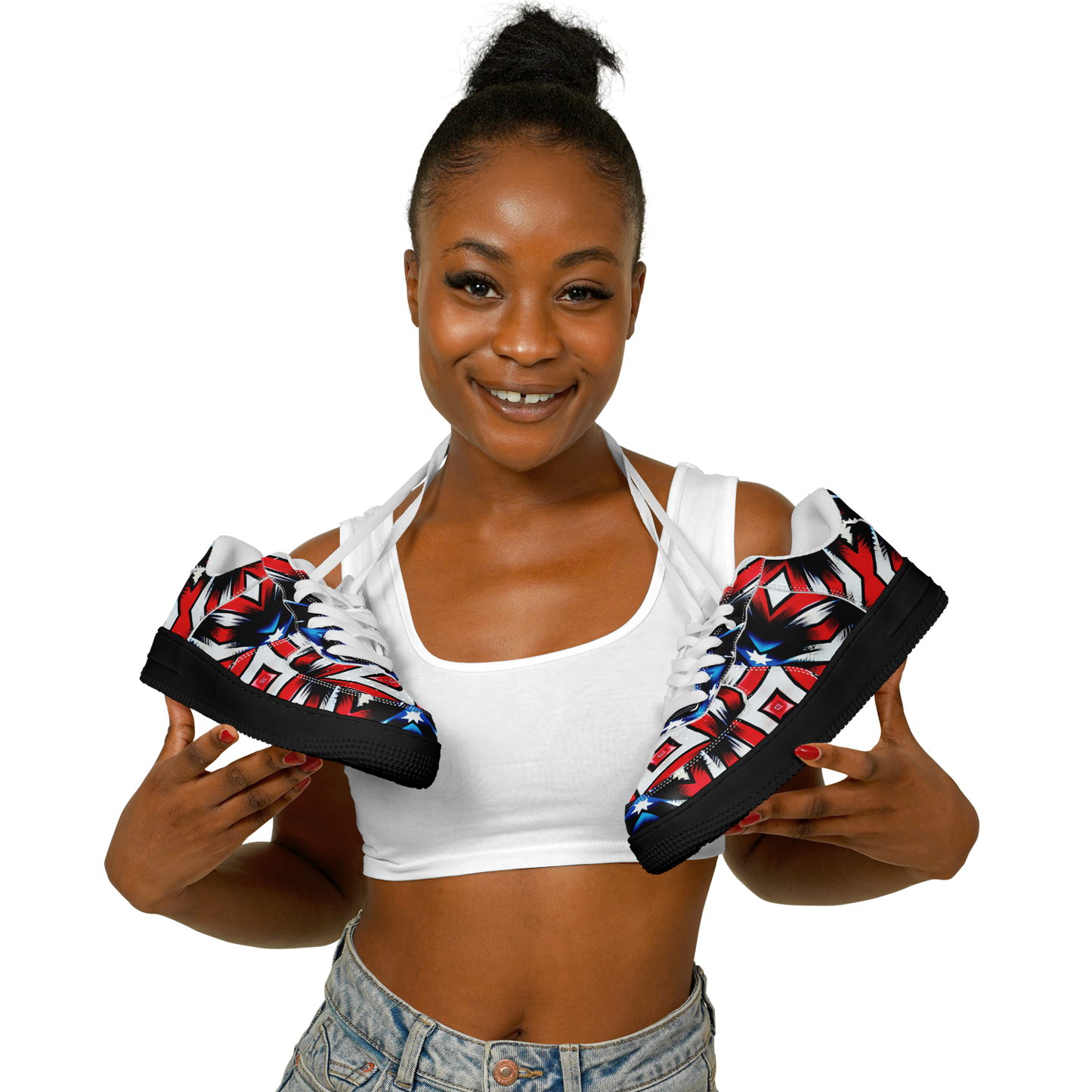 Women's Red White Blue Geometric Pattern All-Over Print Core Low Shoes