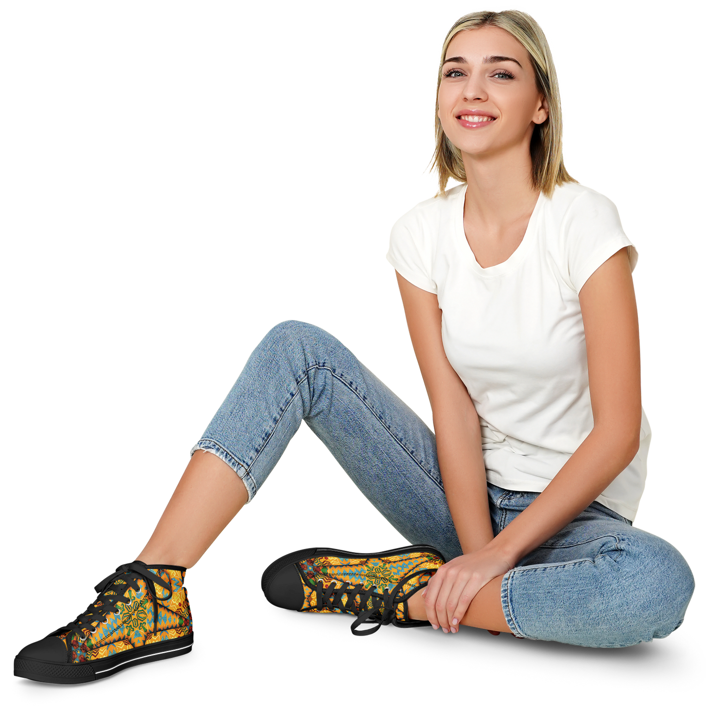 Women's Golden Geometric Mosaic Pattern Urban Peak High Top Shoes