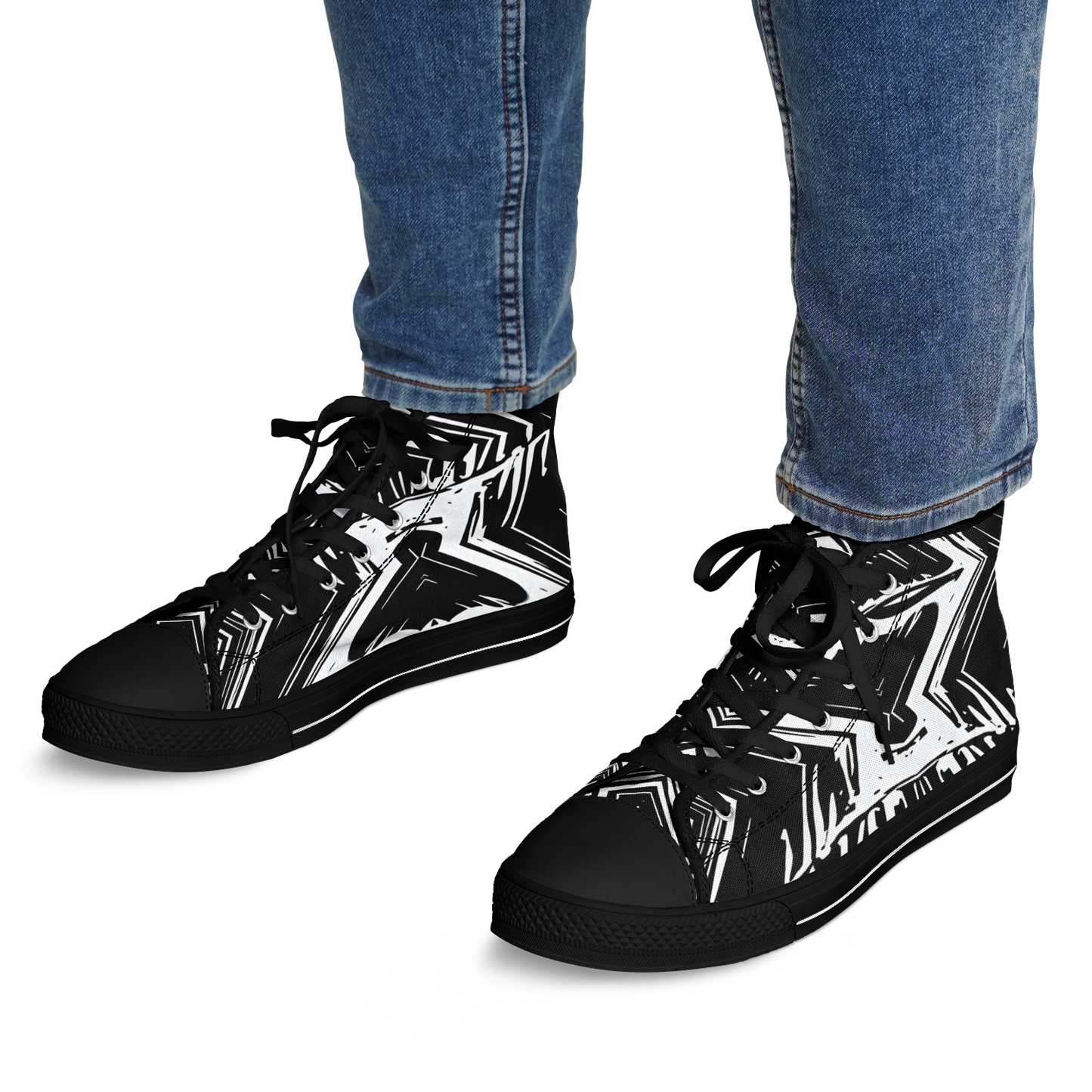 Men's Black & White Kaleidoscope Pattern All Over Print Urban Peak High Top Shoes