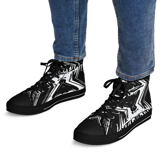 Men's Black & White Kaleidoscope Pattern All Over Print Urban Peak High Top Shoes