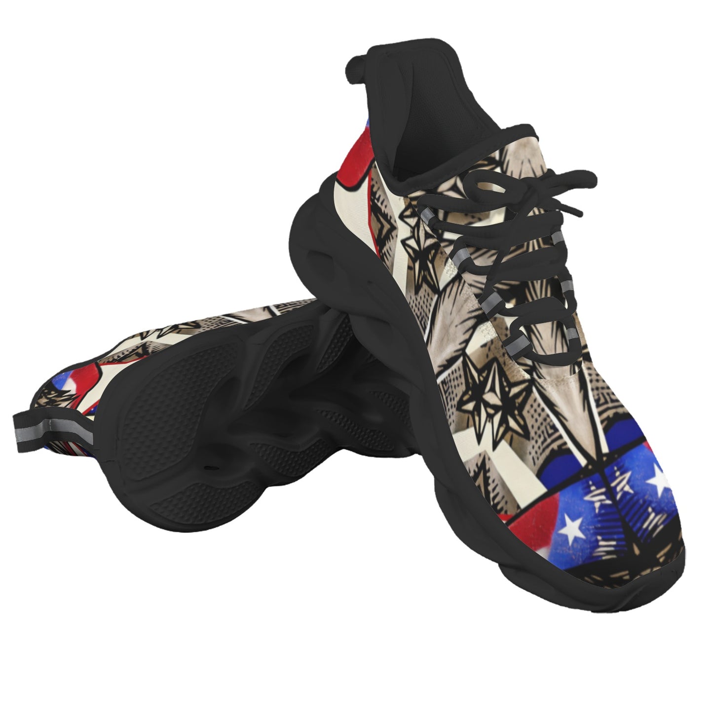 Men's Patriotic Star Kaleidoscope Pattern All-Over Print Twisted Sole Sneakers