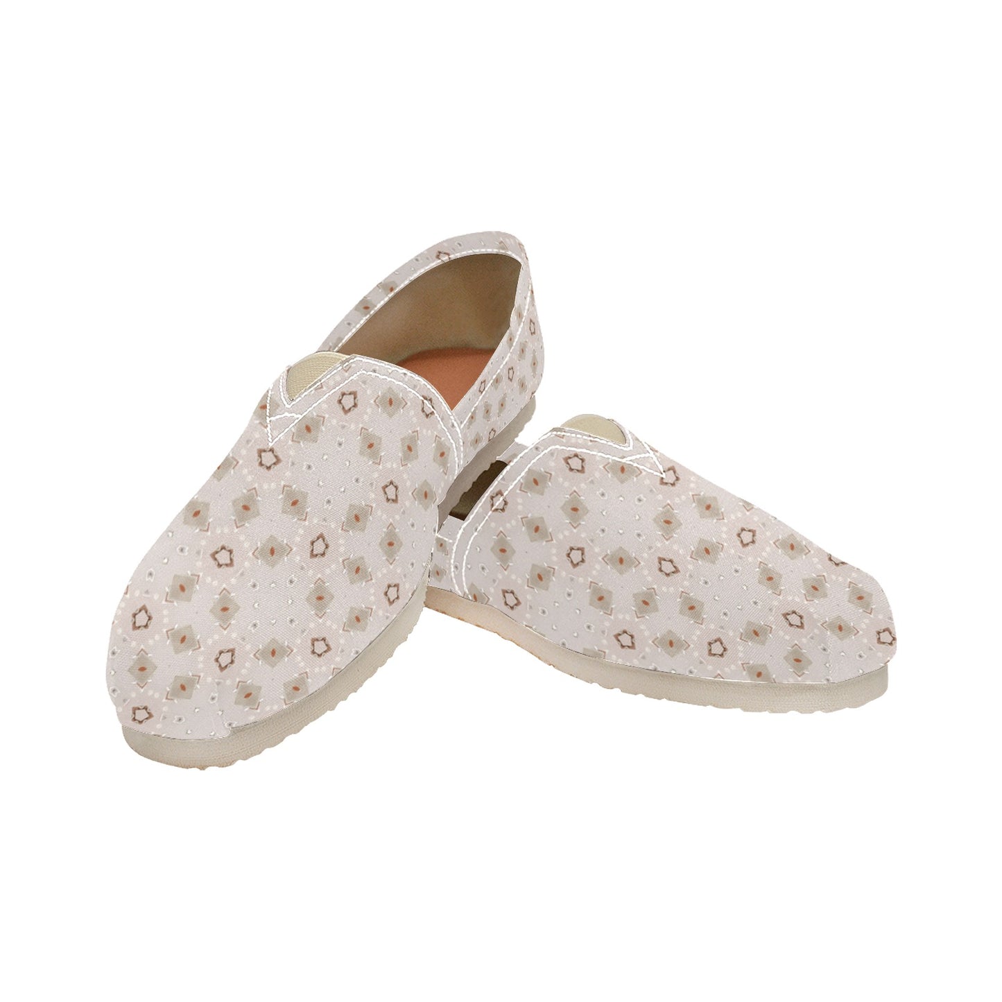 Women's Beige Floral Mandala Pattern Classic Canvas Slip-On