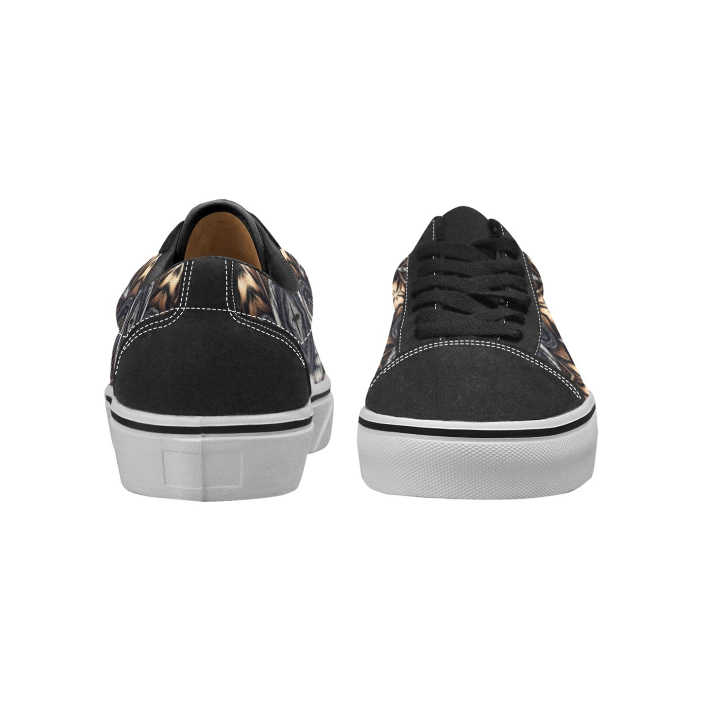 Men's Geometric Kaleidoscope Brown Pattern All Over Print Low Top Skateboarding Shoes