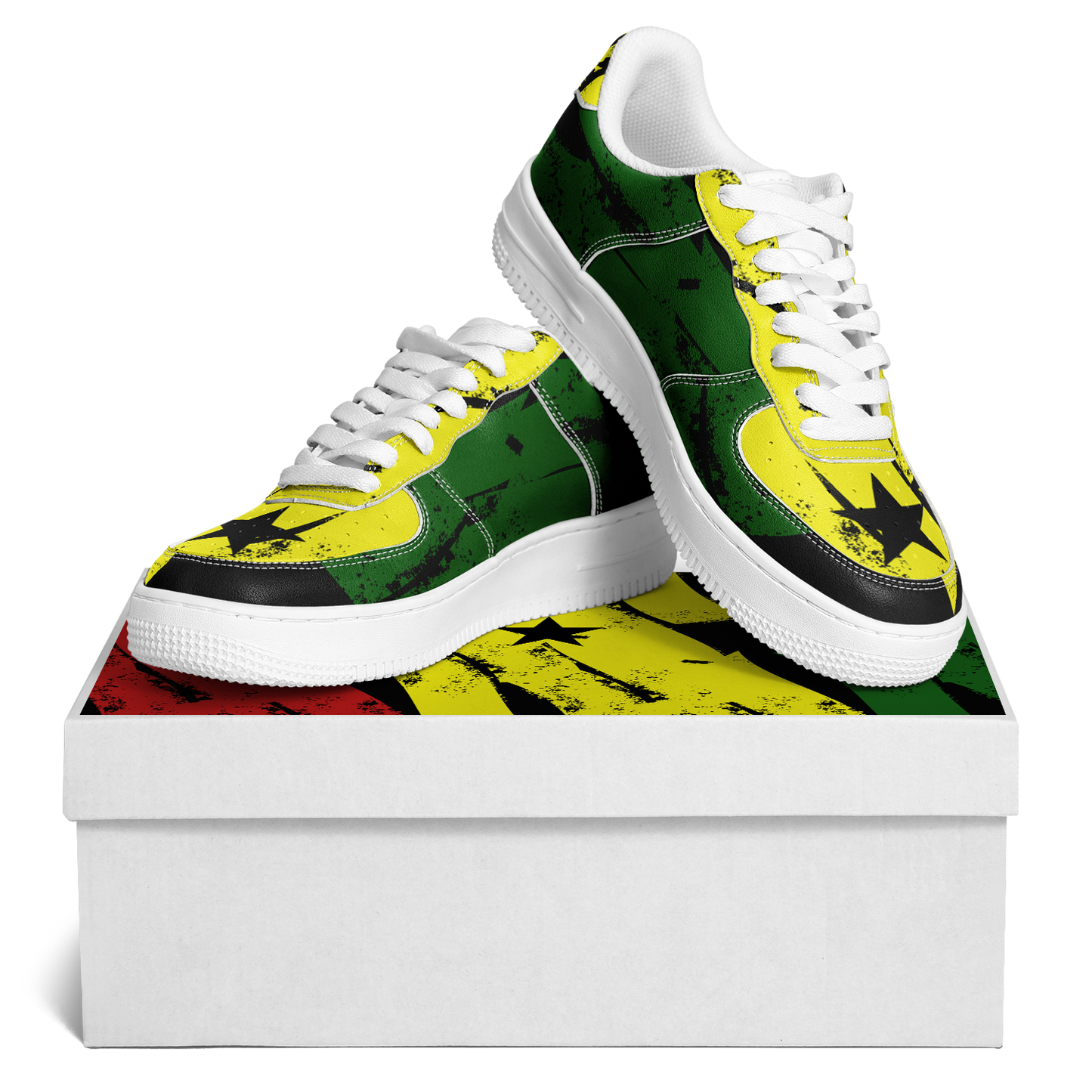 Women's Red Yellow Green and Black Stars Pattern All Over Print Urban Peak High Top Shoes