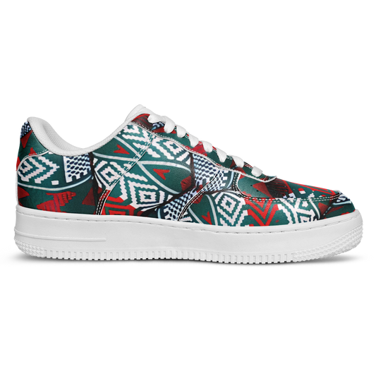 Women's Red & Teal Aztec Geo Pattern All-Over Print Core Low Shoes