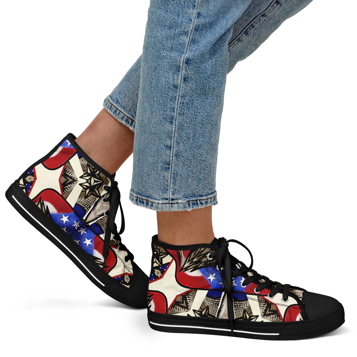 Women's Patriotic Stars & Cross Kaleidoscope Pattern All-Over Print Urban Peak High Top Shoes